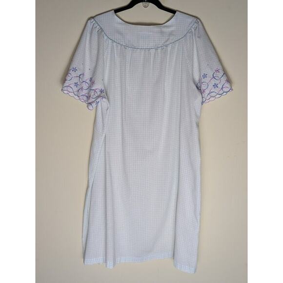 Vintage Its A Charm Womens Floral Embroidered Long Gingham Nightgown Cottagecore - Picture 2 of 9